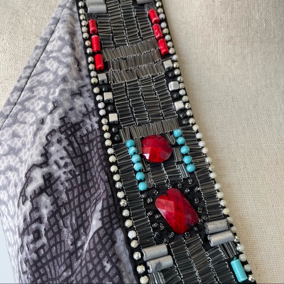 BEBE Silk Beaded Snake Printed Top - Picture 6 of 16